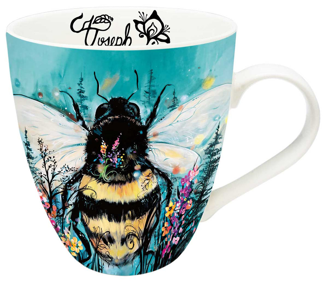Mug with a bee design on a blue background