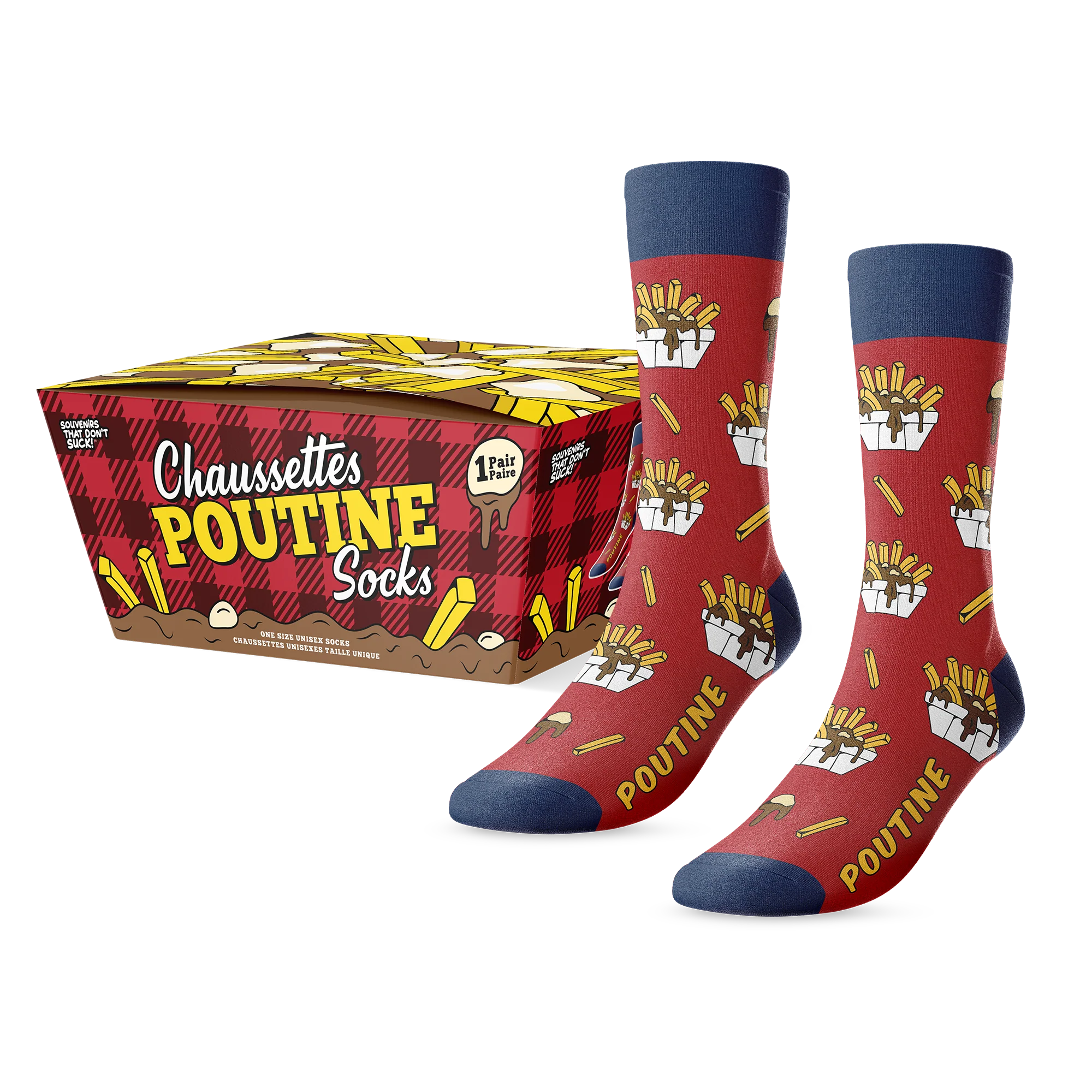 poutine box with a set of socks