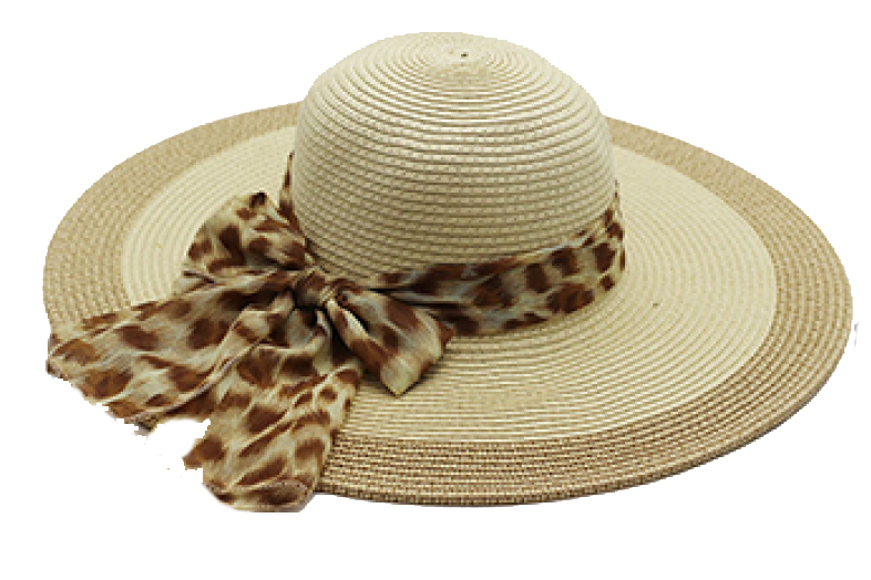 Ladies wide brim Hat with cheetah ribbon